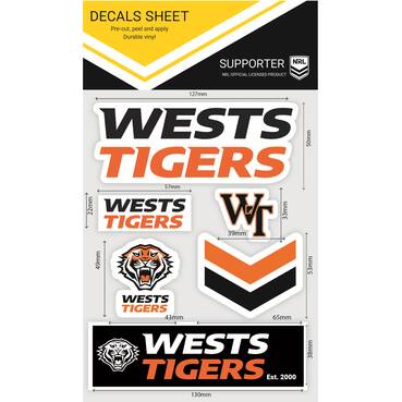 Wests Tigers Wordmark Decals Sheet