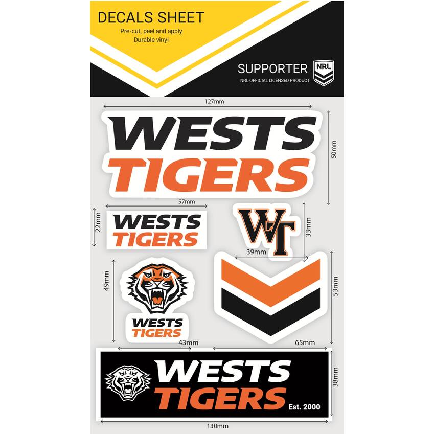 Wests Tigers Wordmark Decals Sheet0